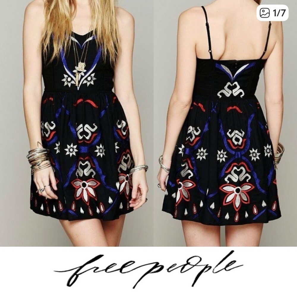 Free People Embroidered Fit & Flare Dress Black 4